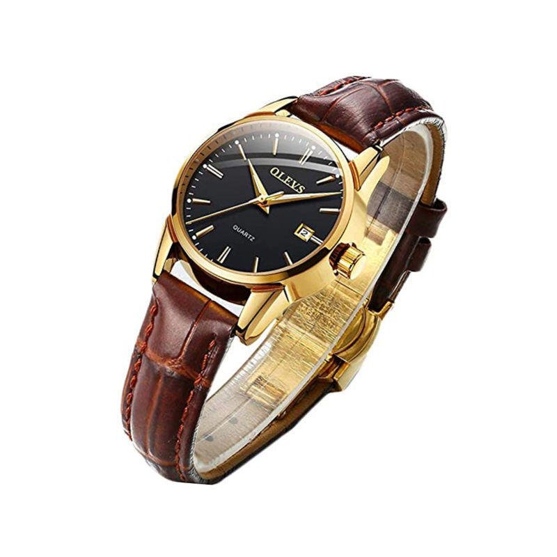 Olevs 6898 Luxury Leather Strap Quartz Men’s Watch – Brown Black