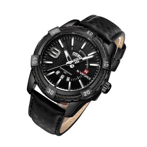 NAVIFORCE NF9117 PU Leather Analog Watch for Men – Black